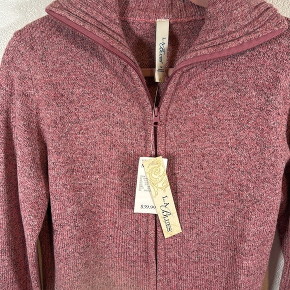L.A. Blues Pink Gray Speckled Knit 2-Way Zipper Cardigan Sweater Size Medium NWT - Picture 2 of 6